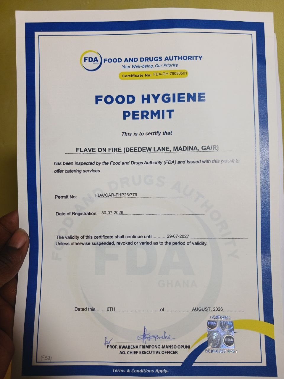 FDA Food Hygiene Permit