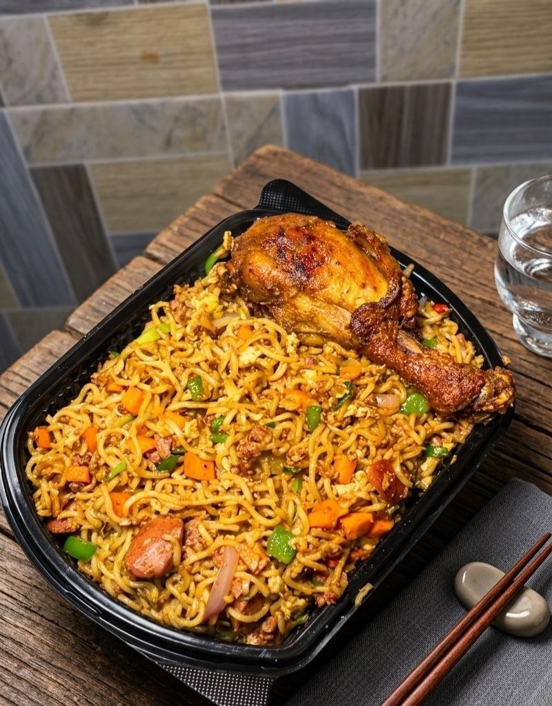 Lickles noodles with grilled chicken drumstick